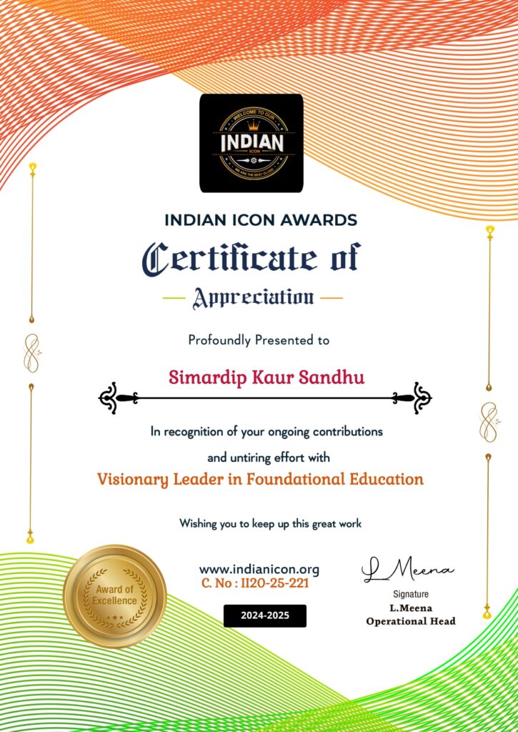 Simardip Kaur Certificate By Indian Icon